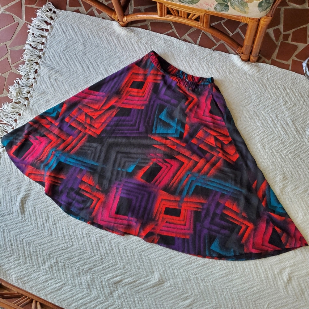 Vintage 80s Anthony Sicari Colorful Abstract Geometric Skirt - Picture 4 of 10